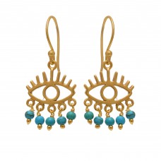 925 Sterling Silver Jewelry  Round Shape Turquoise   Gemstone Gold Plated Earrings