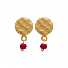  925 Sterling Silver Jewelry  Round  Shape Ruby  Gemstone Gold Plated Earrings