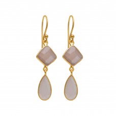  925 Sterling Silver Jewelry  Fancy Pear Shape Grey Moonstone  Gemstone Gold Plated Earrings