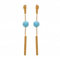 Round Shape Aqua Chalcedony  925 Silver Jewelry Gold Plated Earrings