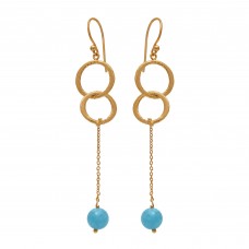  925 Sterling Silver Jewelry  Round Shape Aqua Chalcedony  Gemstone Gold Plated Earrings