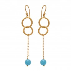  925 Sterling Silver Jewelry  Round Shape Aqua Chalcedony  Gemstone Gold Plated Earrings