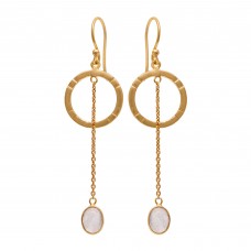  925 Sterling Silver Jewelry  Oval  Shape  Rainbow Moonstone Gemstone Gold Plated Earrings