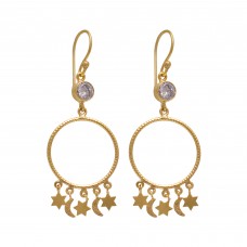  925 Sterling Silver Jewelry  Round Shape Cubic Zirconia  Gemstone Gold Plated Earrings