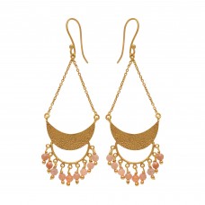  925 Sterling Silver Jewelry    Beads Shape Peach Moonstone  Gemstone Gold Plated Earrings