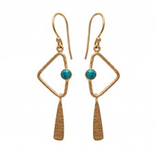  925 Sterling Silver Jewelry  Round Shape Turquoise  Gemstone Gold Plated Earrings