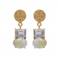  925 Sterling Silver Jewelry  Rectangle Shape Green Amethyst Oval Shape Prehnite Chalcedony Gemstone Gold Plated Earrings