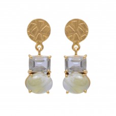  925 Sterling Silver Jewelry  Rectangle Shape Green Amethyst Oval Shape Prehnite Chalcedony Gemstone Gold Plated Earrings