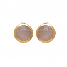  925 Sterling Silver Jewelry    Round Shape Peach Moonstone Gemstone Gold Plated Earrings