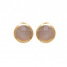  925 Sterling Silver Jewelry    Round Shape Peach Moonstone Gemstone Gold Plated Earrings