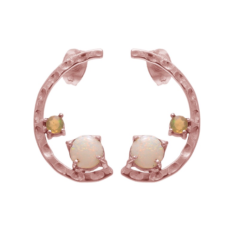  925 Sterling Silver Jewelry Round Shape Opal Gemstone Gold Plated Earrings