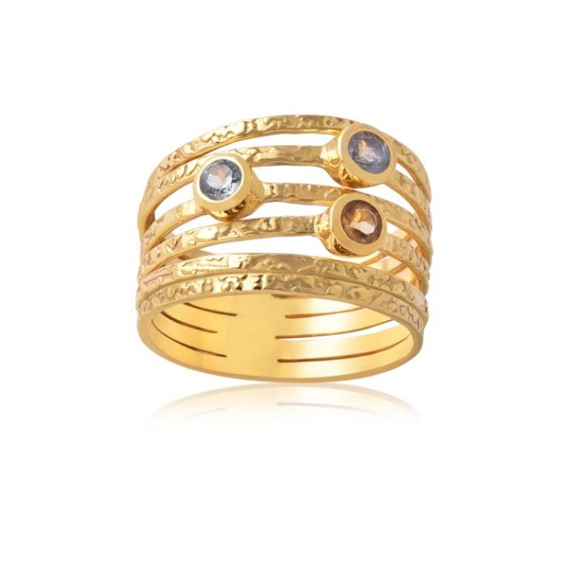 
									Round Cut Labradorite & Citrine Gemstone Ring 925 Sterling Silver Ring With Gold Bezel Setting Trendy Fashionable Ring For Wedding Gift Party For Women.