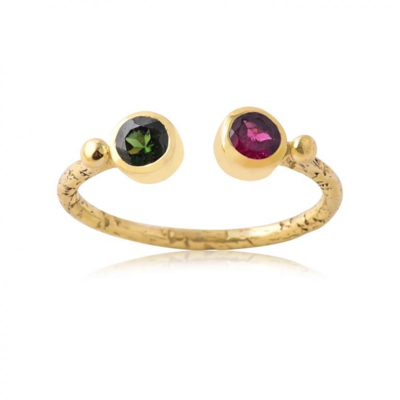 
									Briolette Round Shape Emerald Gemstone 925 Sterling Silver Gold Plated Jewelry Ring : Price $8.50