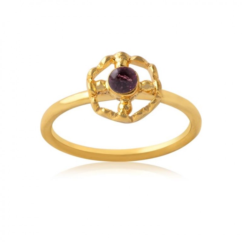 
									Handcrafted Simple Designer Garnet Gemstone 925 Sterling Silver Gold Plated Ring Jewelry : Price $9.50