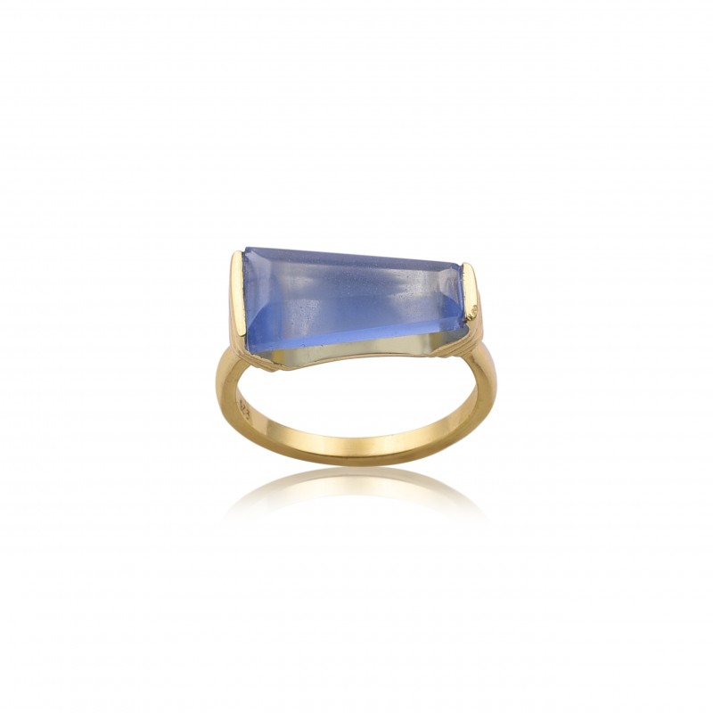 
									Fancy Blue Chalcedony Gemstone Ring 925 Sterling Silver Ring With Gold Plated Classic Unique Ring Design Gemstone Jewelry 