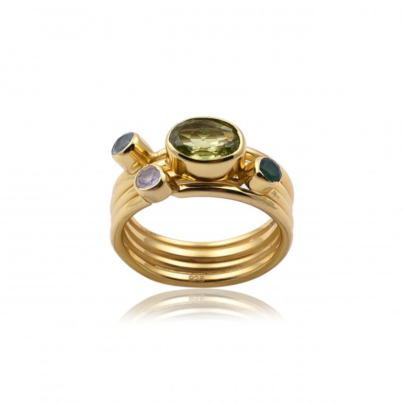 
									Multi Gemstone Ring 925 Sterling Silver Ring With Gold Plated  Ring Bezel Setting Ring Gemstone Jewelry Ring 