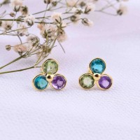 Peridot, Apatite, Amethyst Dainty Birthstone Earrings, Multiple Birthstone Earrings in Sterling Silver, Minimalist Birthstone Jewelry, Personalized Gift for Mom