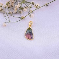 Natural Tourmaline Pendant, Watermelon Tourmaline Pendant, 925 Sterling Silver With Gold Plated, Multi color Watermelon Tourmaline jewelry