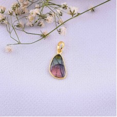 Natural Tourmaline Pendant, Watermelon Tourmaline Pendant, 925 Sterling Silver With Gold Plated, Multi color Watermelon Tourmaline jewelry