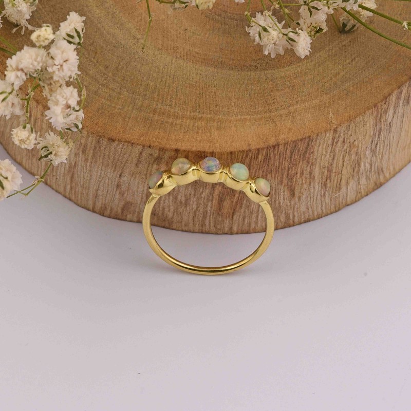 AAA Natural Ethiopian Opal, Opal Ring, Dainty Ring, Fire Opal Ring, 25 Sterling Silver Ring, Round Ethiopian Opal Ring, October Birthstone