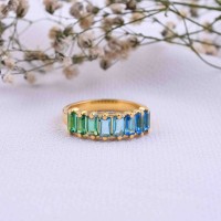 Multi Quartz Engagement Ring, Dainty Gold Ring, Gemstone Ring, Sterling Silver Ring, Antique Bridal Ring Anniversary Gift Handmade Ring