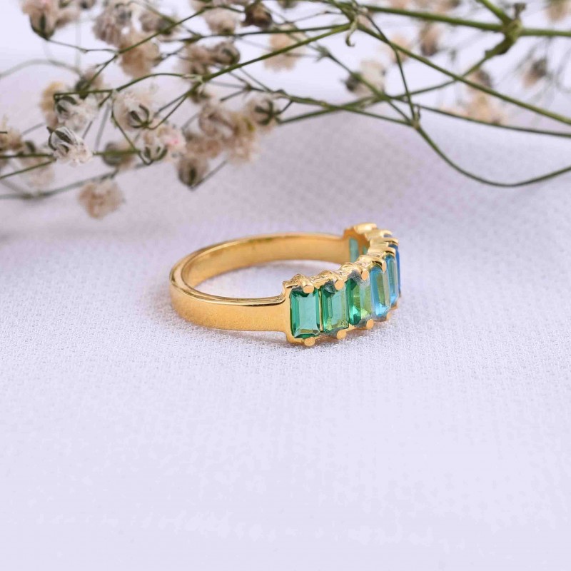 Multi Quartz Engagement Ring, Dainty Gold Ring, Gemstone Ring, Sterling Silver Ring, Antique Bridal Ring Anniversary Gift Handmade Ring
