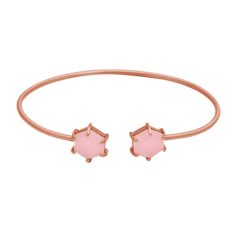 Beautiful Rose Chalcedony sterling silver gold plated bangle
