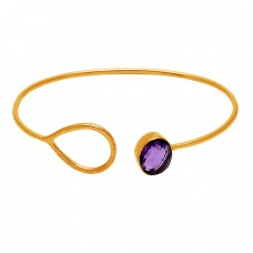 Amethyst Oval Shape Gemstone 925 Sterling Silver Gold Plated Bangle Jewelry