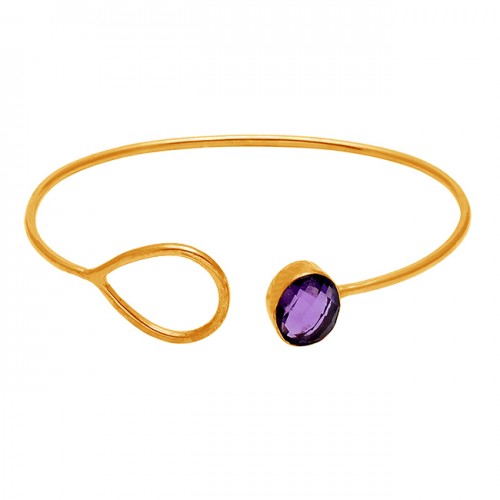 Amethyst Oval Shape Gemstone 925 Sterling Silver Gold Plated Bangle Jewelry