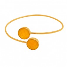 Round Shape Yellow Jade Gemstone 925 Sterling Silver Gold Plated Bangle