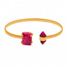 Octagon Pencil Shape Ruby Gemstone 925 Sterling Silver Gold Plated Bangle