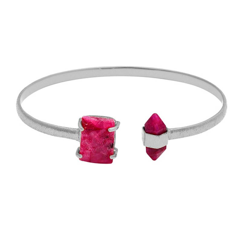 Octagon Pencil Shape Ruby Gemstone 925 Sterling Silver Gold Plated Bangle
