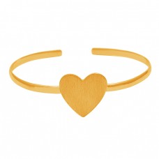 925 Sterling Silver Plain Heart Shape Designer Gold Plated Bangle Jewelry