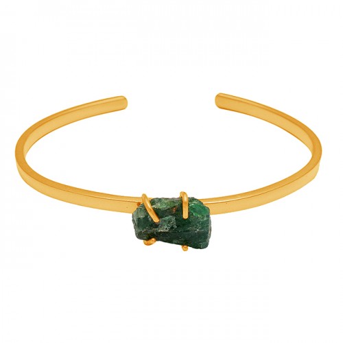 Green Apatite Rough Gemstone 925 Sterling Silver Gold Plated Bangle Jewelry