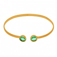 Round Shape Apatite Quartz Gemstone 925 Sterling Silver Gold Plated Bangle