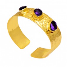 Amethyst Rough Gemstone 925 Sterling Silver Gold Plated Designer Bangle