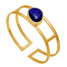 Lapis Lazuli Gemstone 925 Sterling Solid Silver Gold Plated Bangle Jewelry