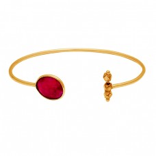 Oval Shape Ruby Gemstone 925 Sterling Silver Gold Plated Designer Bangle