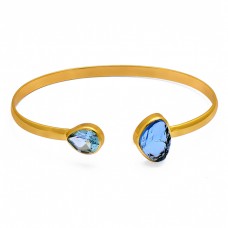 Topaz Chalcedony Gemstone 925 Sterling Silver Gold Plated Bangle Jewelry