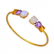 Amethyst Citrine Moonstone 925 Sterling Silver Gold Plated Bangle Jewelry