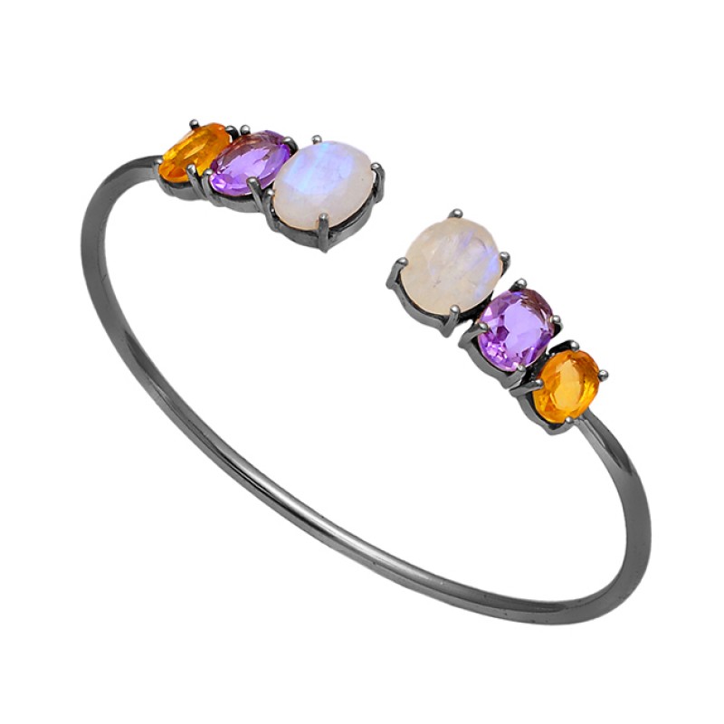 Amethyst Citrine Moonstone 925 Sterling Silver Gold Plated Bangle Jewelry