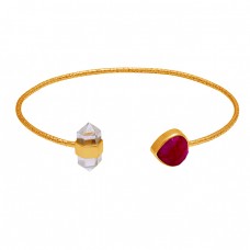 925 Sterling Silver Ruby Crystal Quartz Gemstone Gold Plated Designer Bangle