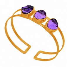 Raw Material Amethyst Rough Gemstone 925 Sterling Silver Gold Plated Bangle