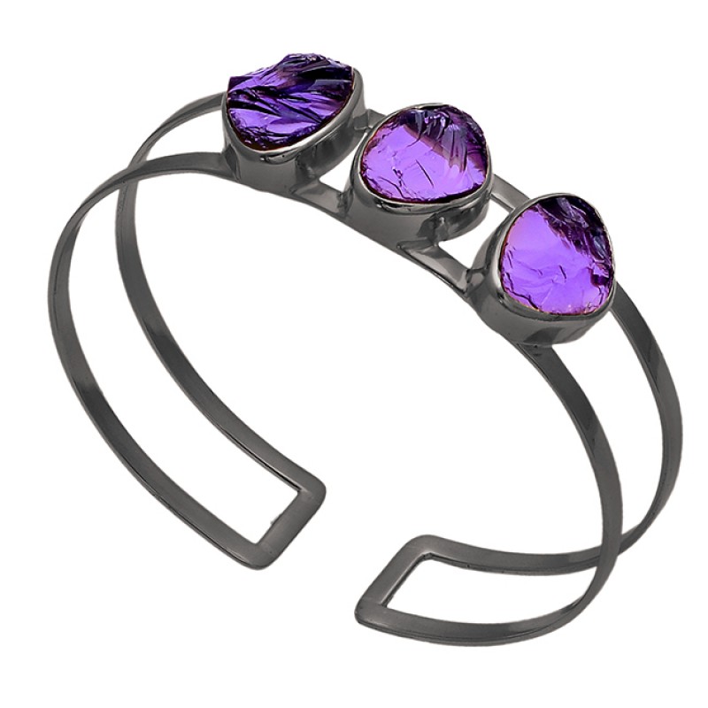 Raw Material Amethyst Rough Gemstone 925 Sterling Silver Gold Plated Bangle