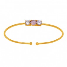 925 Sterling Silver Chalcedony Cz Gemstone Gold Plated Designer Bangle
