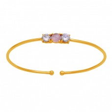 925 Sterling Silver Chalcedony Cz Gemstone Gold Plated Designer Bangle