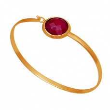 925 Sterling Silver Ruby Round Shape Gemstone Gold Plated Bangle Jewelry