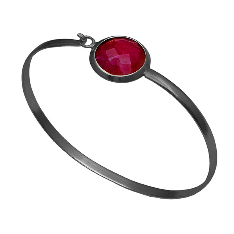 925 Sterling Silver Ruby Round Shape Gemstone Gold Plated Bangle Jewelry
