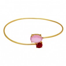 Ruby Chalcedony Gemstone 925 Sterling Silver Gold Plated Bangle Jewelry