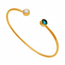 Round Shape Apatite Cz Gemstone 925 Sterling Silver Gold Plated Bangle